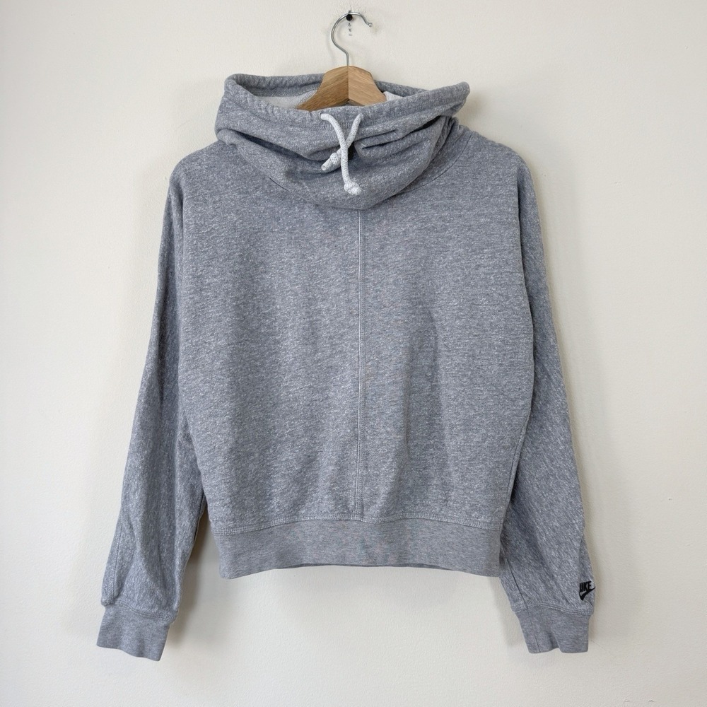 Vintage Y2K Women's Blank Sportswear Collared Grey Hoodie Sweatshirt - Small
